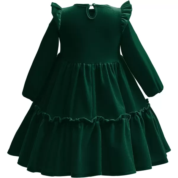 IDOPIP Baby Girl Toddler Velvet Dress Ruffle Long Sleeve Christmas Party Wedding Birthday Holiday Dresses Winter Fall ClothesGreen