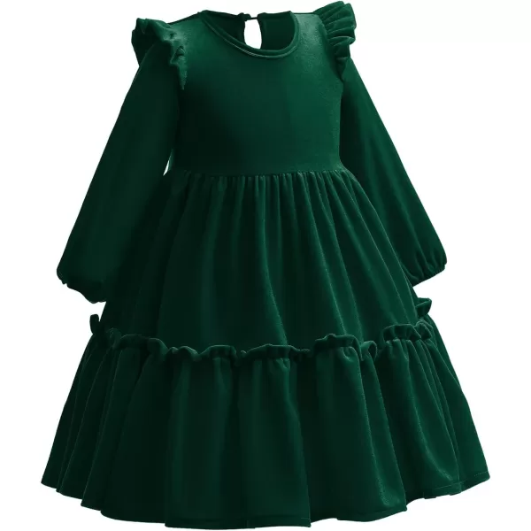 IDOPIP Baby Girl Toddler Velvet Dress Ruffle Long Sleeve Christmas Party Wedding Birthday Holiday Dresses Winter Fall ClothesGreen