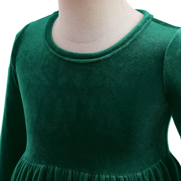 IDOPIP Baby Girl Toddler Velvet Dress Ruffle Long Sleeve Christmas Party Wedding Birthday Holiday Dresses Winter Fall ClothesGreen Ruffle