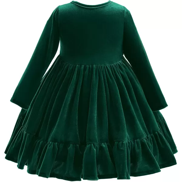 IDOPIP Baby Girl Toddler Velvet Dress Ruffle Long Sleeve Christmas Party Wedding Birthday Holiday Dresses Winter Fall ClothesGreen Ruffle