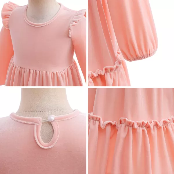 IDOPIP Baby Girl Toddler Velvet Dress Ruffle Long Sleeve Christmas Party Wedding Birthday Holiday Dresses Winter Fall ClothesPink