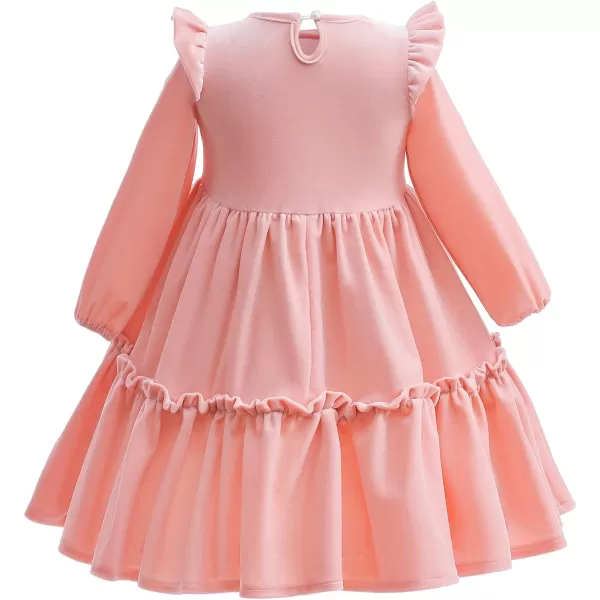 IDOPIP Baby Girl Toddler Velvet Dress Ruffle Long Sleeve Christmas Party Wedding Birthday Holiday Dresses Winter Fall ClothesPink