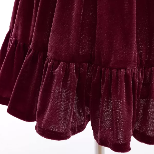 IDOPIP Baby Girl Toddler Velvet Dress Ruffle Long Sleeve Christmas Party Wedding Birthday Holiday Dresses Winter Fall ClothesWine Red Ruffle