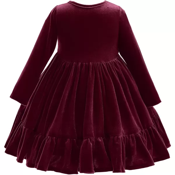 IDOPIP Baby Girl Toddler Velvet Dress Ruffle Long Sleeve Christmas Party Wedding Birthday Holiday Dresses Winter Fall ClothesWine Red Ruffle