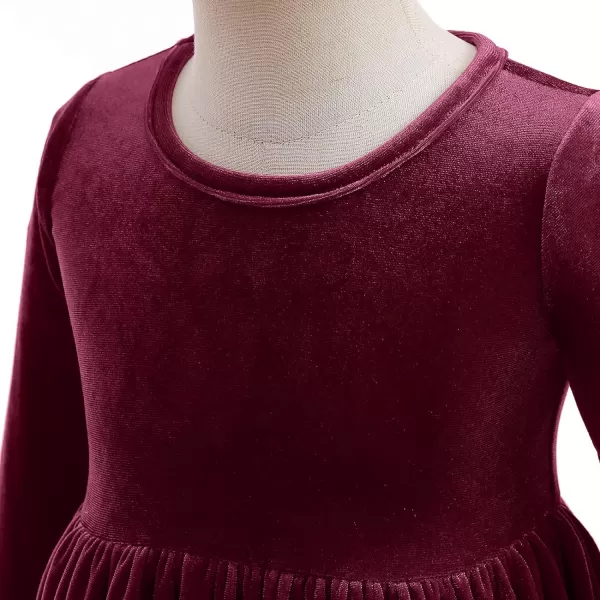 IDOPIP Baby Girl Toddler Velvet Dress Ruffle Long Sleeve Christmas Party Wedding Birthday Holiday Dresses Winter Fall ClothesWine Red Ruffle