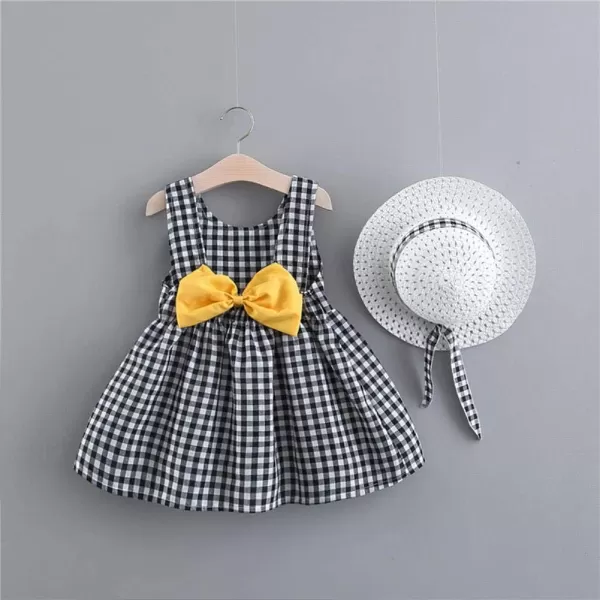 IDOPIP Baby Girl Tutu Dress Summer Sleeveless Backless Princess Birthday Party Dresses Flower Bow Sundress with Straw Hat SetBlack Plaid