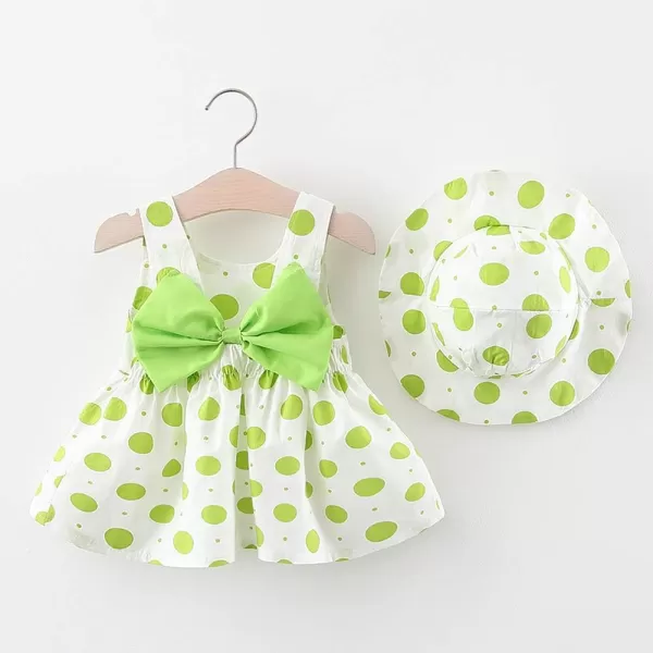 IDOPIP Baby Girl Tutu Dress Summer Sleeveless Backless Princess Birthday Party Dresses Flower Bow Sundress with Straw Hat SetGreen Polka Dot