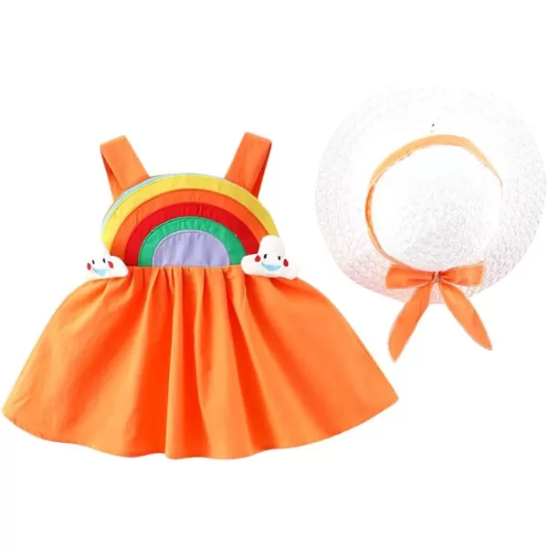 IDOPIP Baby Girl Tutu Dress Summer Sleeveless Backless Princess Birthday Party Dresses Flower Bow Sundress with Straw Hat SetOrange Rainbow