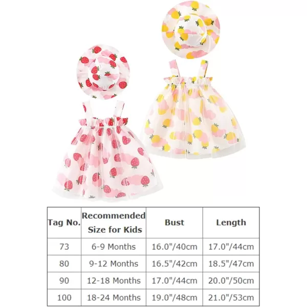 IDOPIP Baby Girl Tutu Dress Summer Sleeveless Backless Princess Birthday Party Dresses Flower Bow Sundress with Straw Hat SetPink Strawberry  Mesh