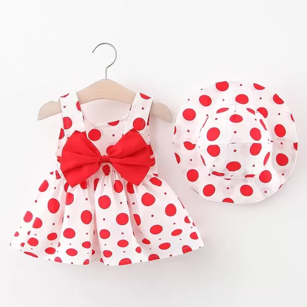 IDOPIP Baby Girl Tutu Dress Summer Sleeveless Backless Princess Birthday Party Dresses Flower Bow Sundress with Straw Hat SetRed Polka Dot