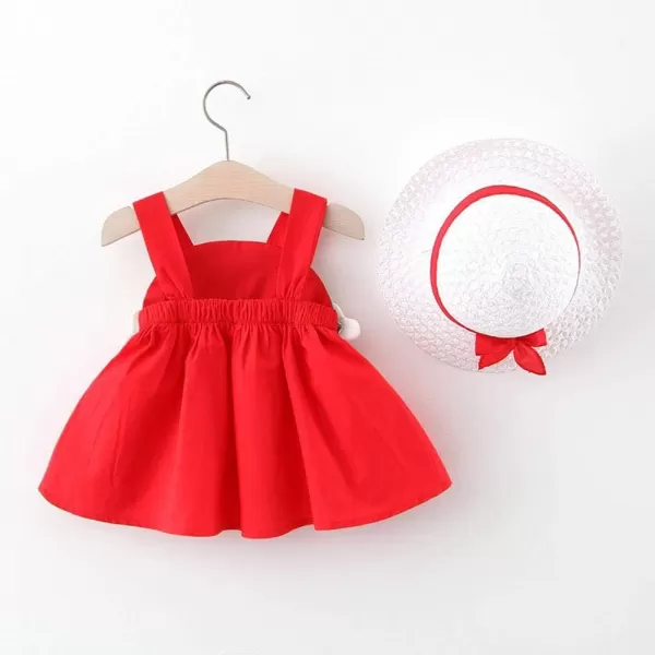 IDOPIP Baby Girl Tutu Dress Summer Sleeveless Backless Princess Birthday Party Dresses Flower Bow Sundress with Straw Hat SetRed Rainbow