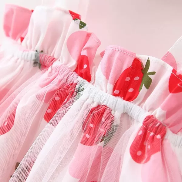 IDOPIP Baby Girl Tutu Dress Summer Sleeveless Backless Princess Birthday Party Dresses Flower Bow Sundress with Straw Hat SetRed Strawberry  Mesh