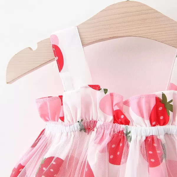 IDOPIP Baby Girl Tutu Dress Summer Sleeveless Backless Princess Birthday Party Dresses Flower Bow Sundress with Straw Hat SetRed Strawberry  Mesh