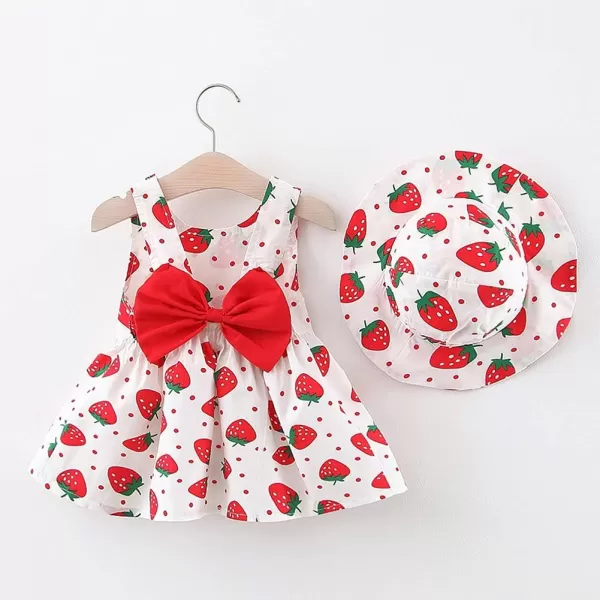 IDOPIP Baby Girl Tutu Dress Summer Sleeveless Backless Princess Birthday Party Dresses Flower Bow Sundress with Straw Hat SetRed Strawberry