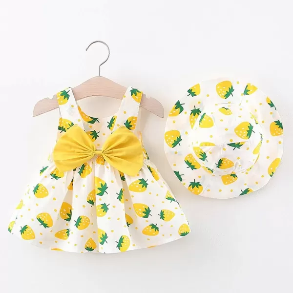 IDOPIP Baby Girl Tutu Dress Summer Sleeveless Backless Princess Birthday Party Dresses Flower Bow Sundress with Straw Hat SetYellow Lemon