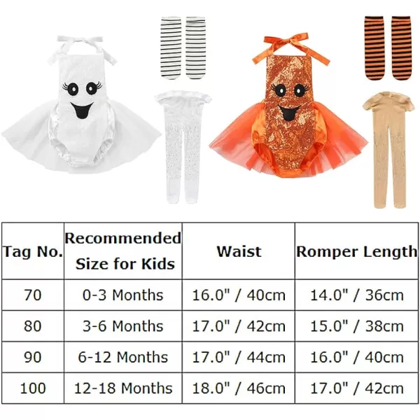 IDOPIP Baby Girls 1st Halloween Outfit Pumpkin Ghost Romper Sequin Backless Tulle Bodysuit Dress with Socks  Tights CostumeIDOPIP Baby Girls 1st Halloween Outfit Pumpkin Ghost Romper Sequin Backless Tulle Bodysuit Dress with Socks  Tights Costume