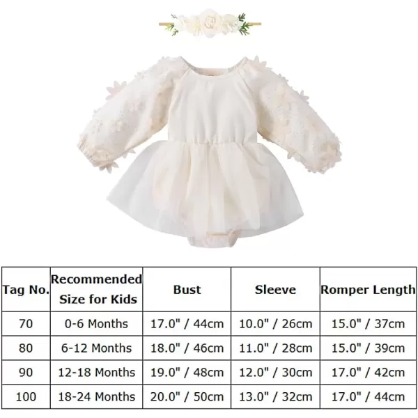 IDOPIP Baby Girls Boho Lace Romper Dress Headband 1st Birthday Outfit Toddler Princess Baptism Long Sleeve Fall Dress ClothesBeige  Flower