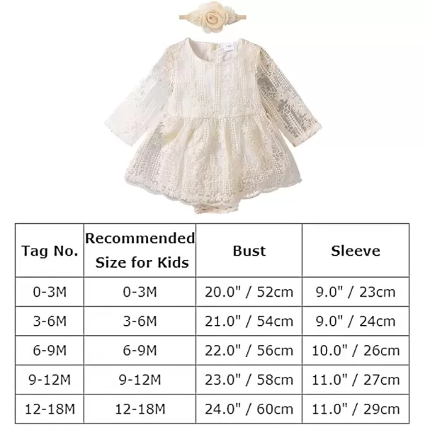 IDOPIP Baby Girls Boho Lace Romper Dress Headband 1st Birthday Outfit Toddler Princess Baptism Long Sleeve Fall Dress ClothesBeige  Mesh