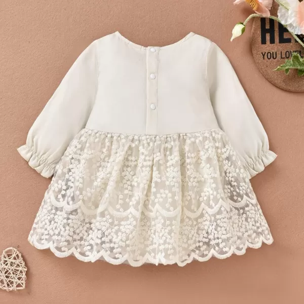 IDOPIP Baby Girls Boho Lace Romper Dress Headband 1st Birthday Outfit Toddler Princess Baptism Long Sleeve Fall Dress ClothesBeige  Ruffle