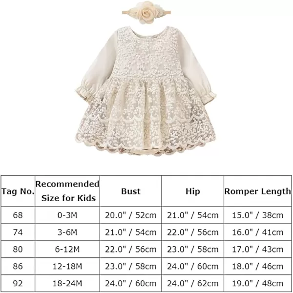 IDOPIP Baby Girls Boho Lace Romper Dress Headband 1st Birthday Outfit Toddler Princess Baptism Long Sleeve Fall Dress ClothesBeige  Ruffle