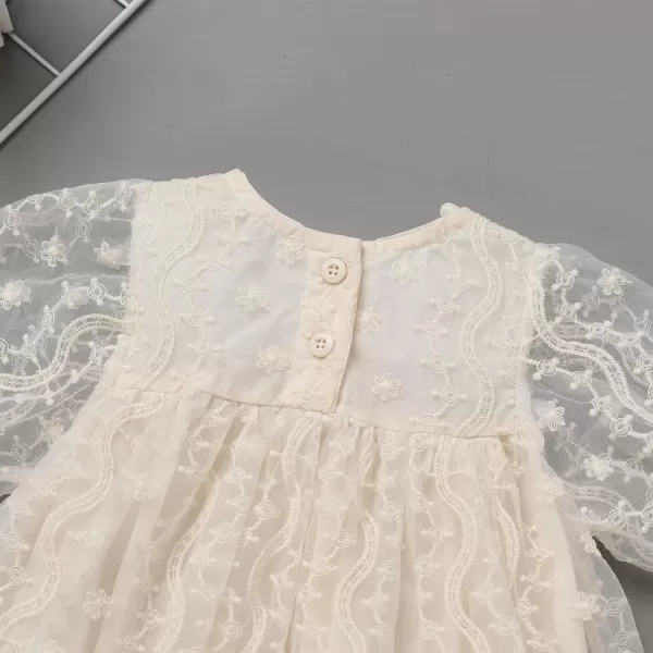 IDOPIP Baby Girls Boho Lace Romper Dress Headband 1st Birthday Outfit Toddler Princess Baptism Long Sleeve Fall Dress ClothesBeige  Short Sleeve