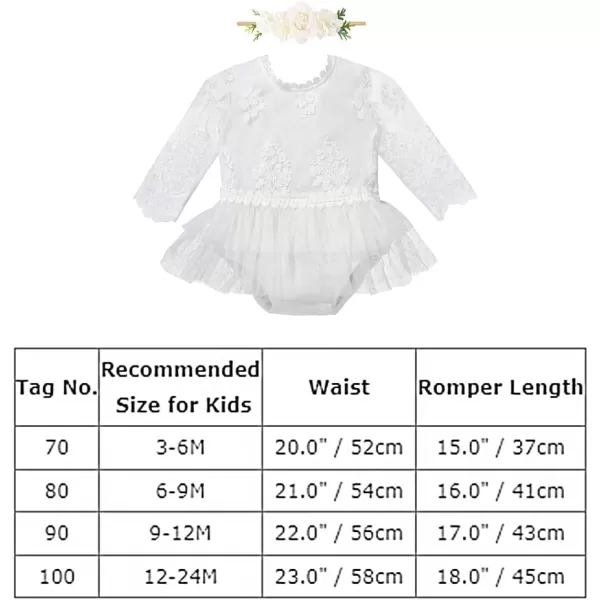 IDOPIP Baby Girls Boho Lace Romper Dress Headband 1st Birthday Outfit Toddler Princess Baptism Long Sleeve Fall Dress ClothesWhite