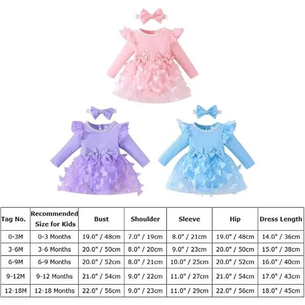 IDOPIP Baby Girls Butterfly Tutu Dress Long Sleeve Romper Tutu Skirt  Headband 2PCS Winter Fall 1st Birthday Outfit ClothesPink