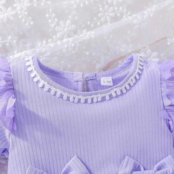 IDOPIP Baby Girls Butterfly Tutu Dress Long Sleeve Romper Tutu Skirt  Headband 2PCS Winter Fall 1st Birthday Outfit ClothesPurple