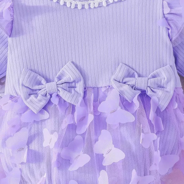 IDOPIP Baby Girls Butterfly Tutu Dress Long Sleeve Romper Tutu Skirt  Headband 2PCS Winter Fall 1st Birthday Outfit ClothesPurple