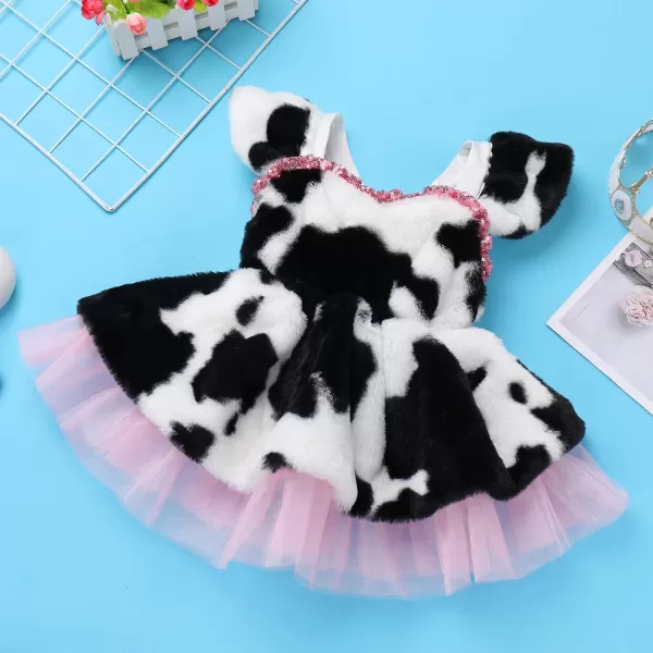 IDOPIP Baby Girls Farm Cow Dalmatian Dog Costume Tutu Dress Set with Ear Headband for Halloween Birthday Party Dress up 324MWhite Cow