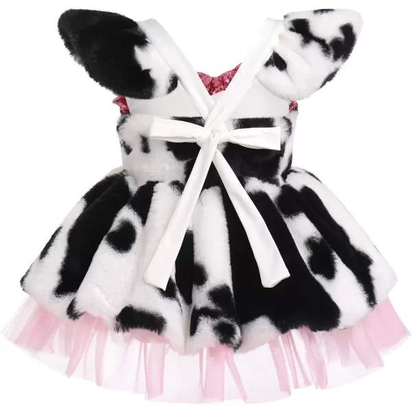 IDOPIP Baby Girls Farm Cow Dalmatian Dog Costume Tutu Dress Set with Ear Headband for Halloween Birthday Party Dress up 324MWhite Cow