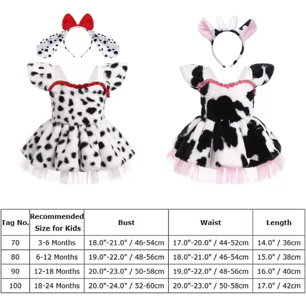 IDOPIP Baby Girls Farm Cow Dalmatian Dog Costume Tutu Dress Set with Ear Headband for Halloween Birthday Party Dress up 324MWhite Cow