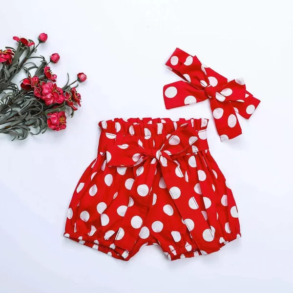 IDOPIP Baby Girls Ruffle Sleeves Romper TopPolka Dots Shorts Pants Set with Headband Birthday Outfit Summer Boutique ClothesBlack  Red