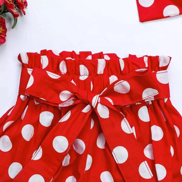 IDOPIP Baby Girls Ruffle Sleeves Romper TopPolka Dots Shorts Pants Set with Headband Birthday Outfit Summer Boutique ClothesBlack  Red