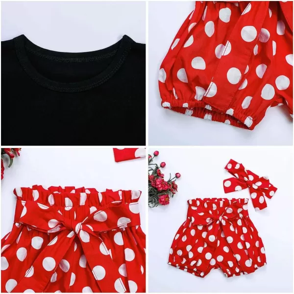 IDOPIP Baby Girls Ruffle Sleeves Romper TopPolka Dots Shorts Pants Set with Headband Birthday Outfit Summer Boutique ClothesBlack  Red