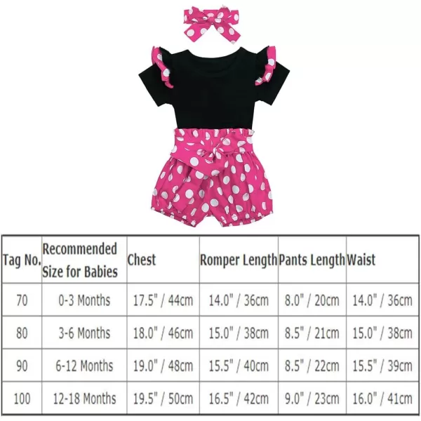 IDOPIP Baby Girls Ruffle Sleeves Romper TopPolka Dots Shorts Pants Set with Headband Birthday Outfit Summer Boutique ClothesHot Pink