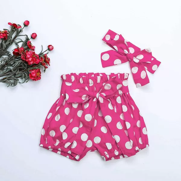 IDOPIP Baby Girls Ruffle Sleeves Romper TopPolka Dots Shorts Pants Set with Headband Birthday Outfit Summer Boutique ClothesHot Pink