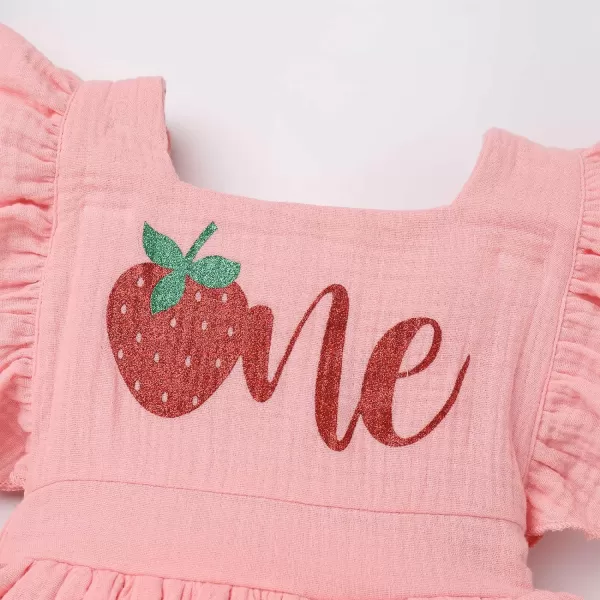 IDOPIP Baby Girls Strawberry Watermelon 1st Birthday Outfit Shiny One Romper Tutu Dress with Headband for Cake Smash PhotoPink  Strawberry