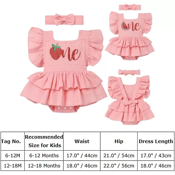 IDOPIP Baby Girls Strawberry Watermelon 1st Birthday Outfit Shiny One Romper Tutu Dress with Headband for Cake Smash PhotoPink  Strawberry