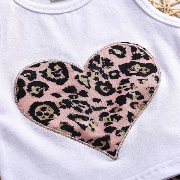 IDOPIP Baby Girls Summer Shorts Clothes Leopard Heart Vest Top  Ruffle Pants Set with Headband Birthday Casual Party Outfits