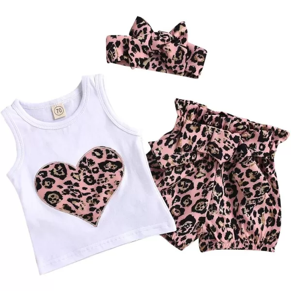 IDOPIP Baby Girls Summer Shorts Clothes Leopard Heart Vest Top  Ruffle Pants Set with Headband Birthday Casual Party Outfits