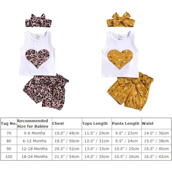 IDOPIP Baby Girls Summer Shorts Clothes Leopard Heart Vest Top  Ruffle Pants Set with Headband Birthday Casual Party Outfits