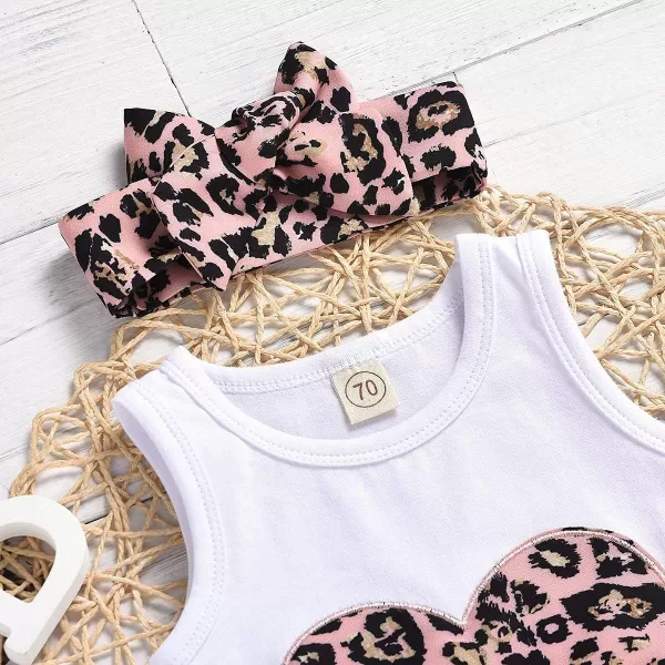 IDOPIP Baby Girls Summer Shorts Clothes Leopard Heart Vest Top  Ruffle Pants Set with Headband Birthday Casual Party Outfits