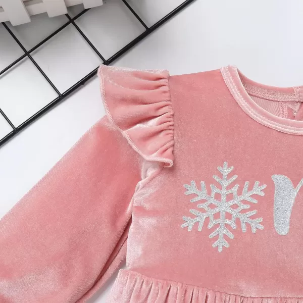 IDOPIP Baby Girls Velvet Romper Christmas Snowflake Romper Bodysuit Headband Socks Birthday Outfit Long Sleeve Fall ClothesPink  Silver Snowflake