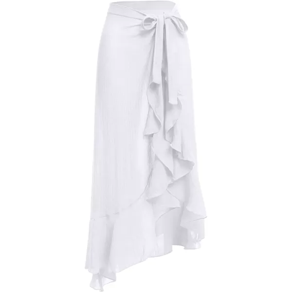 IDOPIP Beach Cover ups for Women Swimsuit Cover up Wrap Beach Skirt Solid Ruffle Beach Swimwear Sarong Coverups Bathing SuitWhite