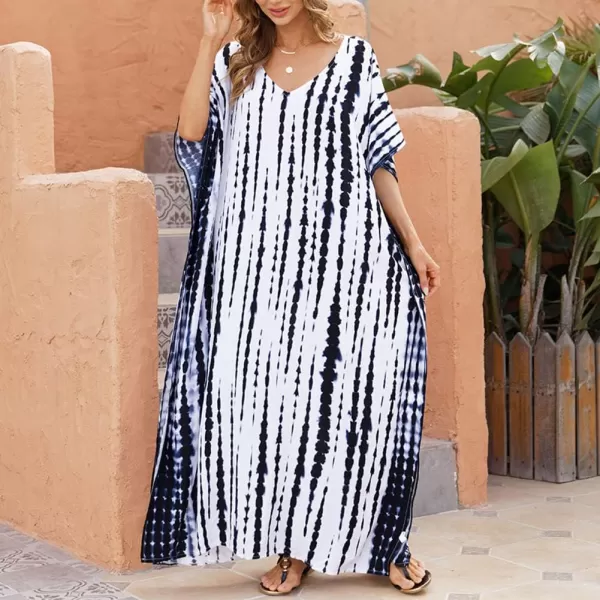 IDOPIP Beach Cover ups for Women Swimsuit Coverups Print Long Maxi Beach Kaftan Dresses Loose Caftan Beachwear Bathing SuitBlack  White