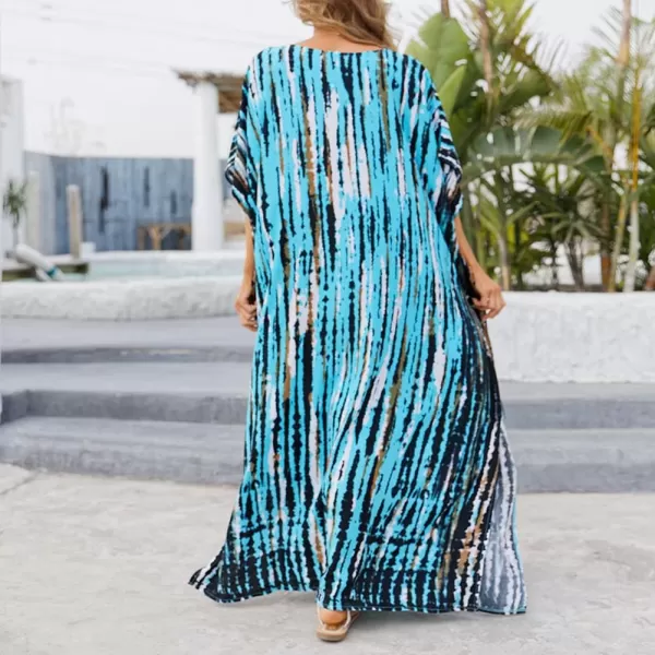 IDOPIP Beach Cover ups for Women Swimsuit Coverups Print Long Maxi Beach Kaftan Dresses Loose Caftan Beachwear Bathing SuitBlue  Black