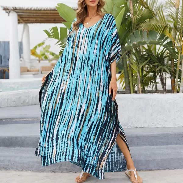 IDOPIP Beach Cover ups for Women Swimsuit Coverups Print Long Maxi Beach Kaftan Dresses Loose Caftan Beachwear Bathing SuitBlue  Black