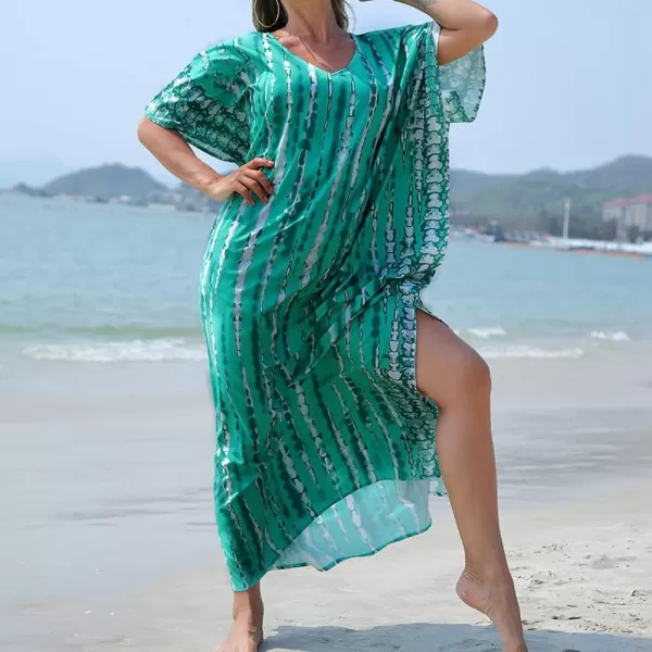 IDOPIP Beach Cover ups for Women Swimsuit Coverups Print Long Maxi Beach Kaftan Dresses Loose Caftan Beachwear Bathing SuitGreen Print