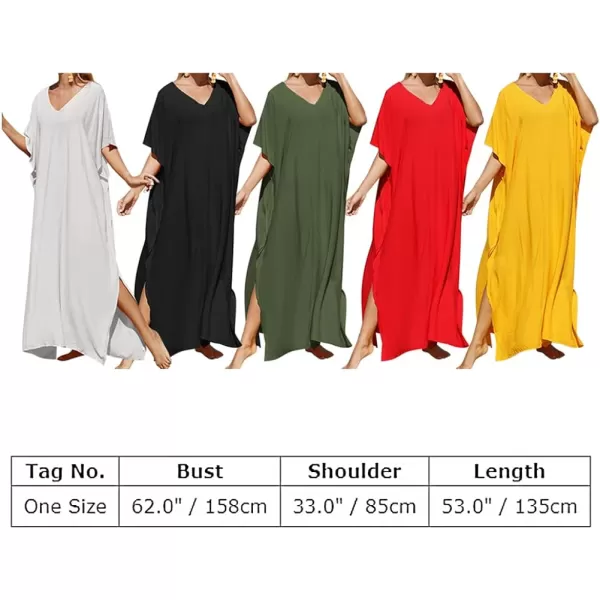 IDOPIP Beach Cover ups for Women Swimsuit Coverups Print Long Maxi Beach Kaftan Dresses Loose Caftan Beachwear Bathing SuitWhite  Solid